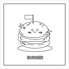 kawaii hand drawn illustration colouring page of food and drink