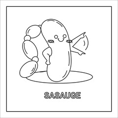 kawaii hand drawn illustration colouring page of food and drink