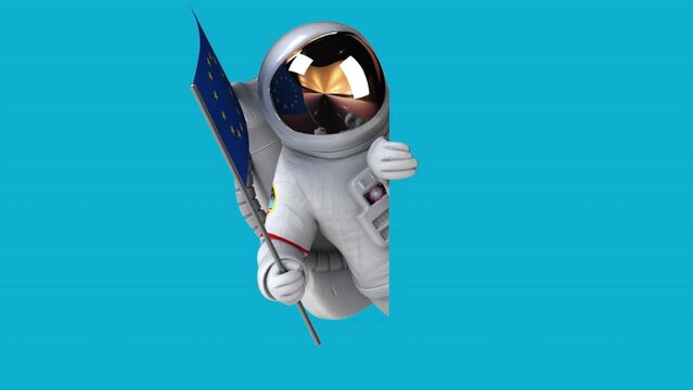 Fun 3D cartoon astronaut with a flag from Europe (alpha included)
