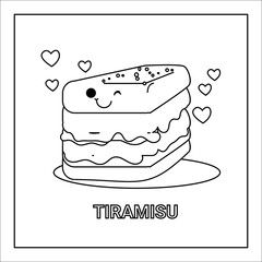 kawaii hand drawn illustration colouring page of food and drink