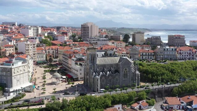 Church Sainte-Eug&eacute;nie in Biarritz aerial sunny day beautiful destination