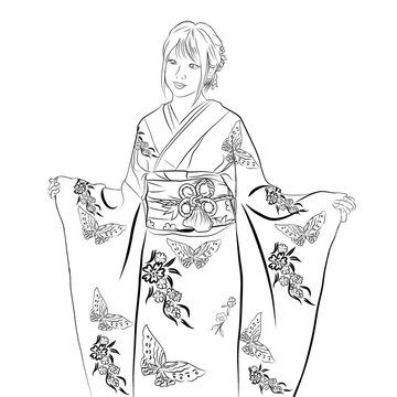 recommend clip art: Outline Japanese kimono 