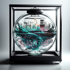 photorealistic sphere of ink in water simulation in a sci-fi/knolling case - AI Generated