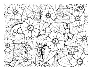 Coloring book for adults and older children. Coloring page with flowers pattern frame
