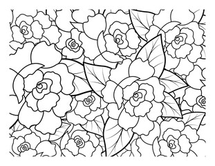 Coloring book for adults and older children. Coloring page with flowers pattern frame
