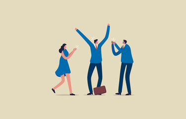 Employees success. Business Team Celebrate Success. The office team congratulations their colleagues. Happy businessman and woman teamwork. Illustration