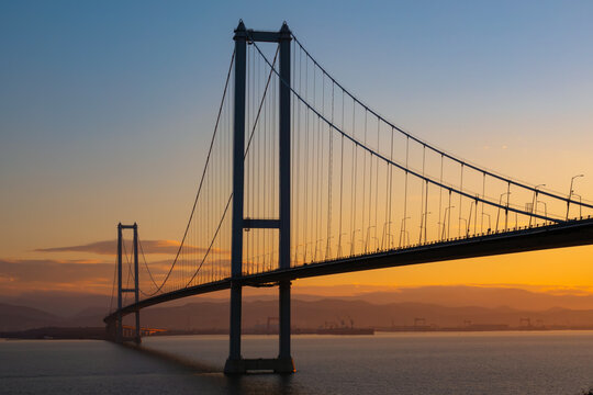 Osman Gazi Bridge (Izmit Bay Bridge). Izmit, Kocaeli, Turkey. at the sunset