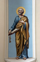 Saint Peter, fresco in the parish church of the Exaltation of the Holy Cross in Oprisavci, Croatia