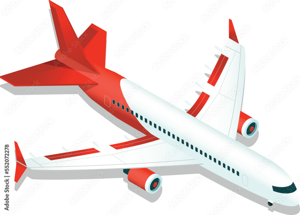 Sticker Airline jet icon. Isometric plane. Flying airplane