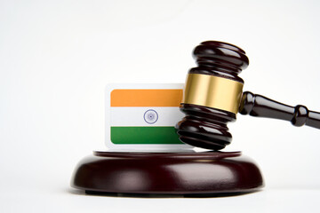 Legal law concept image, judge gavel and flag of India