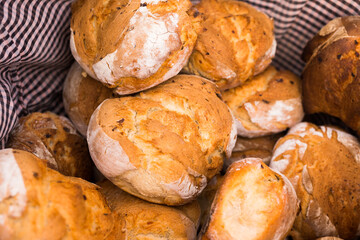 ruddy rolls of fresh warm grain bread