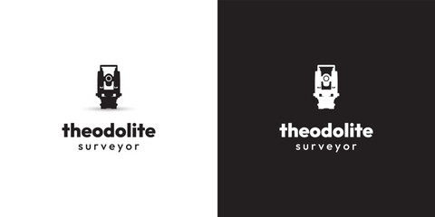 Theodolite logo design in retro style vector design illustration - obrazy, fototapety, plakaty