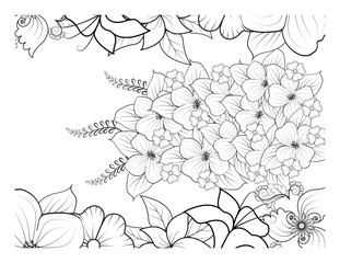 Coloring book for adult and older children. Coloring page with flowers pattern fram