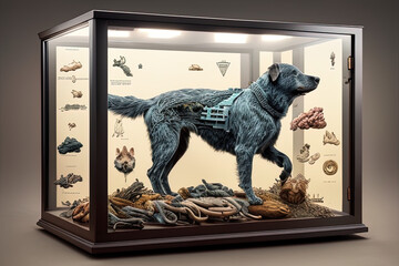  photorealistic dog in a sci-fi/knolling case - AI Generated