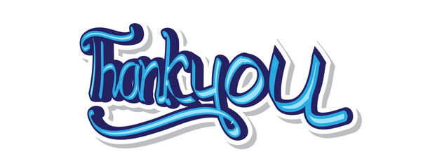 thank you graffiti lettering vector design for greeting card in blue and white. vector illustration