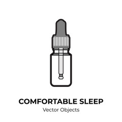 Essential oil extract bottle vector isolated. Comfortable sleeping black white line illustration. Cartoon concept against sleep disorder insomnia depression. Self helping illustration