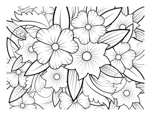 Coloring book for adult and older children. Coloring page with flowers pattern fram
