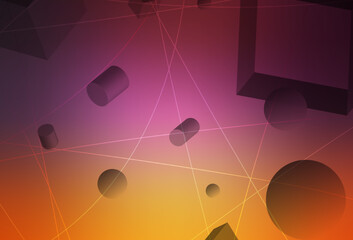 Light Pink, Yellow vector background with 3D cubes, cylinders, spheres, rectangles.
