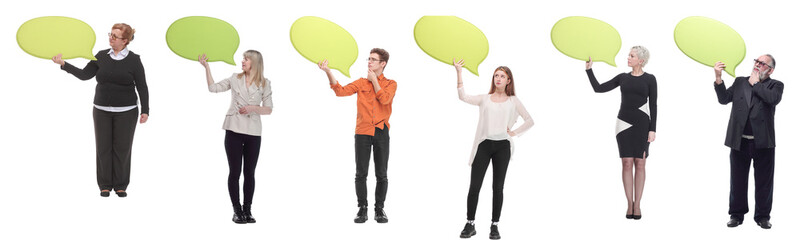 group of successful business people with comments