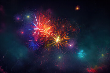Sparkling color fireworks. AI generated - obrazy, fototapety, plakaty