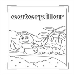 Vector Cartoon Cute Caterpillar Smiling Line Art