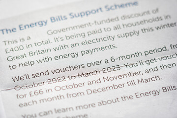 Electricity energy support scheme voucher letter notice in England UK