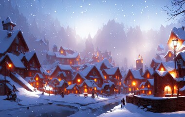 Snowy town during christmas in generative AI