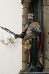 Statue of the Saint on the altar of Saint Barbara in the parish church of Saint George in Durdic,...