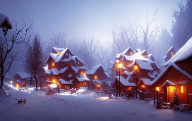 Snowy town during christmas in generative AI