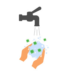 A person washes viruses and bacteria from his hands with soap.
