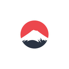 Fuji ice mountain with sakura fall moment logo icon vector illustration