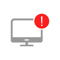 Computer error notification. Warning sign flat icon isolated on white background. Vector illustration