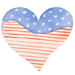 Obraz premium Watercolor usa independence fourth july day flag heart illustration
