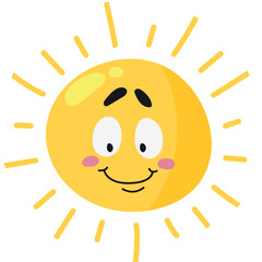 Shining sun with happy smiling face expression. Cute character