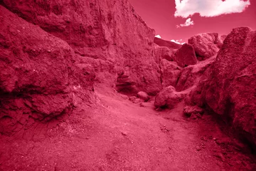 Fotobehang Trendy Color of the year 2023: Viva Magenta toned landform of Altai mountains © olinchuk