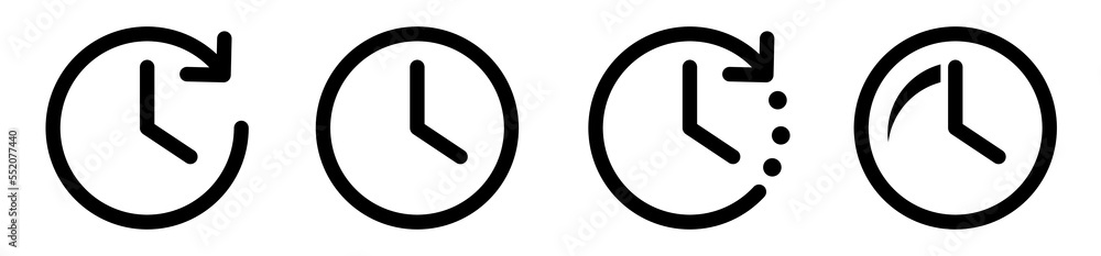 Poster clock with arrow circle set. time icon symbol. time and clock icons set. horizontal set of analog cl