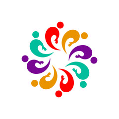 Diversity cooperation between people team,colleague bonding symbolic logo,color vector design.