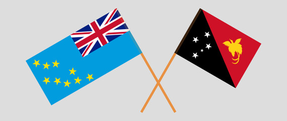 Crossed flags of Tuvalu and Papua New Guinea. Official colors. Correct proportion