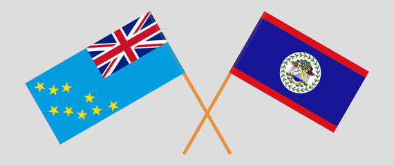 Crossed flags of Tuvalu and Belize. Official colors. Correct proportion