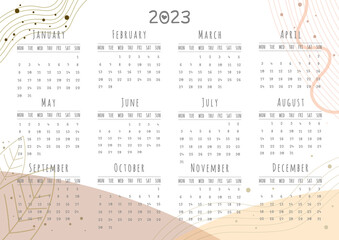 2023 calendar printable, digital downloadable, minimal background, abstract 