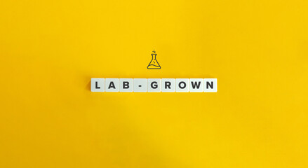 Lab-grown Phrase, Icon, and Banner. Letter Tiles on Yellow Background. Minimal Aesthetics.