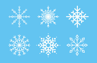 Fototapeta na wymiar Set of white snowflake on blue background. Set of snowflakes, vector eps10