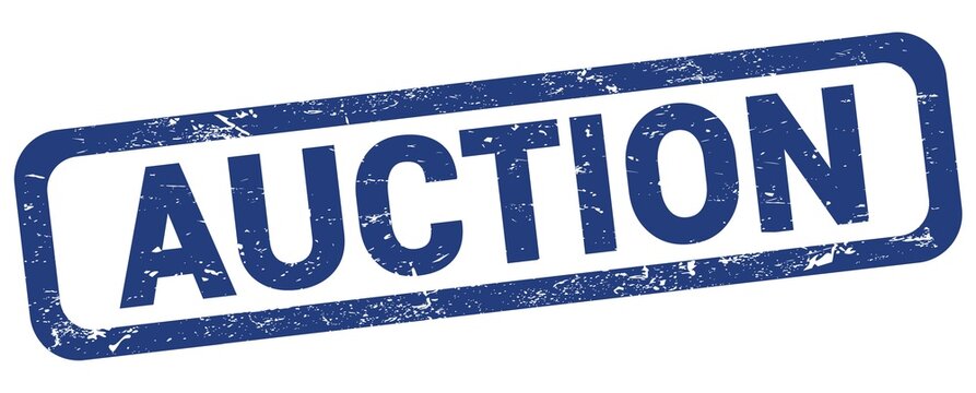AUCTION text written on blue rectangle stamp.