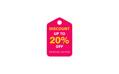20 Percent discount offer, clearance, promotion banner layout with sticker style.