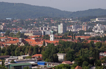Aerial view of the town of Karlovac in continental Croatia - 552079202