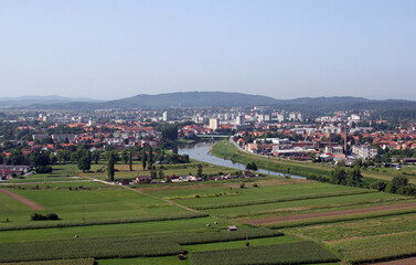 Fototapeta na wymiar Aerial view of the town of Karlovac in continental Croatia