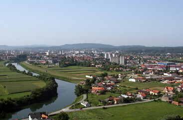 Fototapeta na wymiar Aerial view of the town of Karlovac in continental Croatia