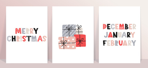 Vector minimalistic collection of Christmas posters. New year 2023 set of christmas greeting cards. Scandinavian desigh for your invitation cards, brochures, poster, t-shirts, mugs