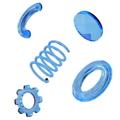 Abstract 3d holographic shapes on transparent background. 3d render of geometric shapes made of reflective and refractive material. Dispersion effects. PNG