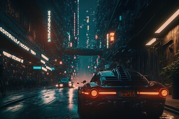car in night city fictitious generative AI artwork